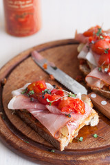 Delicious Bruchetta with ham and tomato