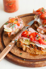 Delicious Bruchetta with ham and tomato