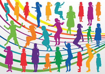 Colorful children and young girls silhouettes illustration