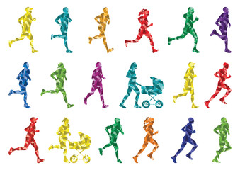 Marathon runners people silhouettes illustration collection