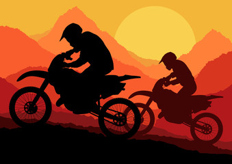 Obraz na płótnie Canvas Motorbike riders in wild nature landscape background