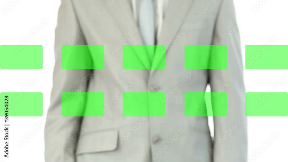 Poster businessman activating copy spaces on touch screen