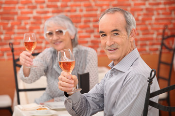 Older couple in a restaurant