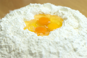 eggs in the flour