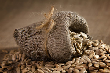 Small burlap sack with seeds