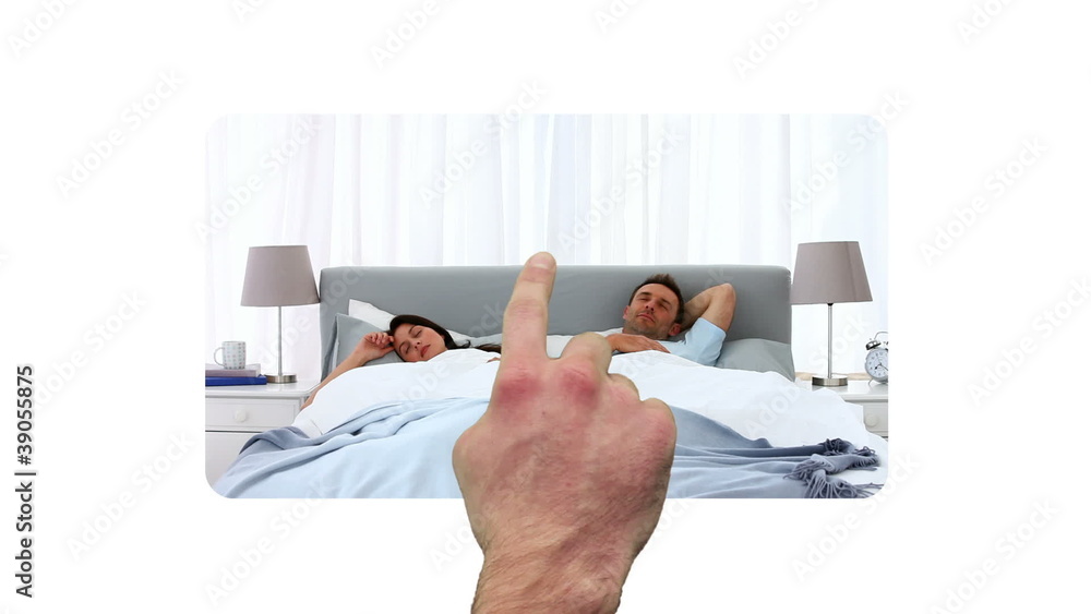Poster hand scrolling vertically through and activating family video