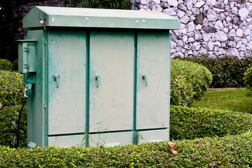 Electric substation cabinet in park