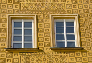 Ancient building decor windows ornamented wall