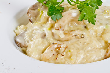 Bowl of mushroom risotto.