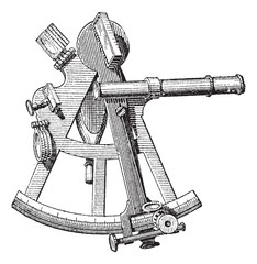 Sextant isolated on white, vintage engraving. © Morphart