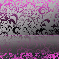 pink, black floral background with banner
