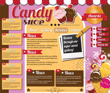 Website template design elements, candy shop