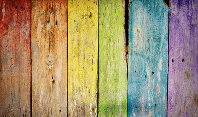 Old wooden plank rainbow background