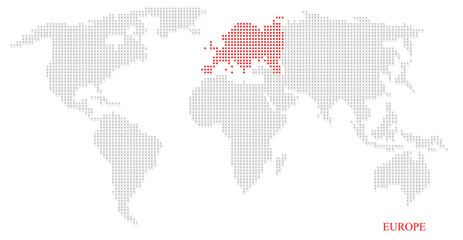 World dotted map highlight with red on Europe continent