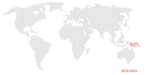 World dotted map highlight with red on Oceania continent