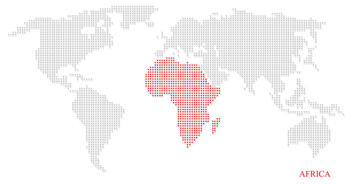 World dotted map highlight with red on Africa continent