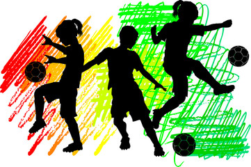 Fototapeta premium Soccer Silhouettes Kids Boys and Girls