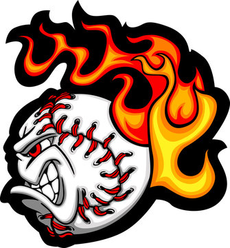 Softball or Baseball Face Flaming Vector Cartoon