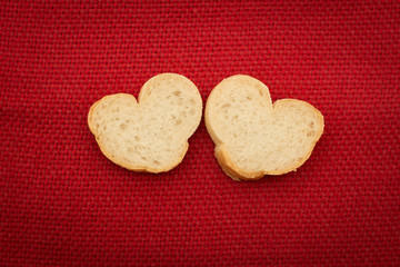 Pieces of bread in the shape of hearts