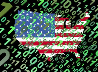 binary and USA map flag ilustration