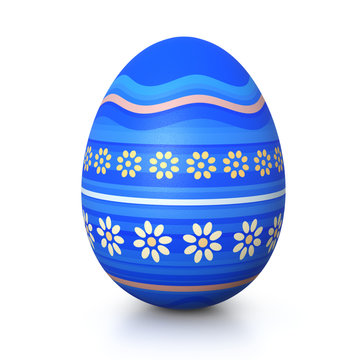 Blue painted easter egg with flower pattern