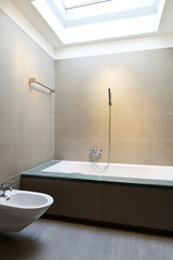 beautiful apartment, interior, bathroom clad in stone