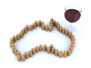 Australian map with cork and glass of wine