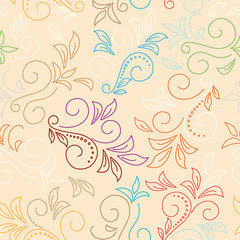 seamless color pattern  with flora - vector