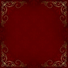 dark red card with pattern and golden decor in the corners - vec