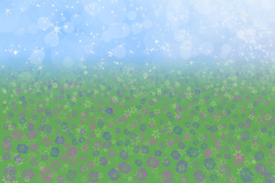 Pretty Spring Background  Blue Sparkly Sky Meadow Grass Flowers