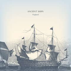 Engraving vintage old Ships illustration. - 39074277