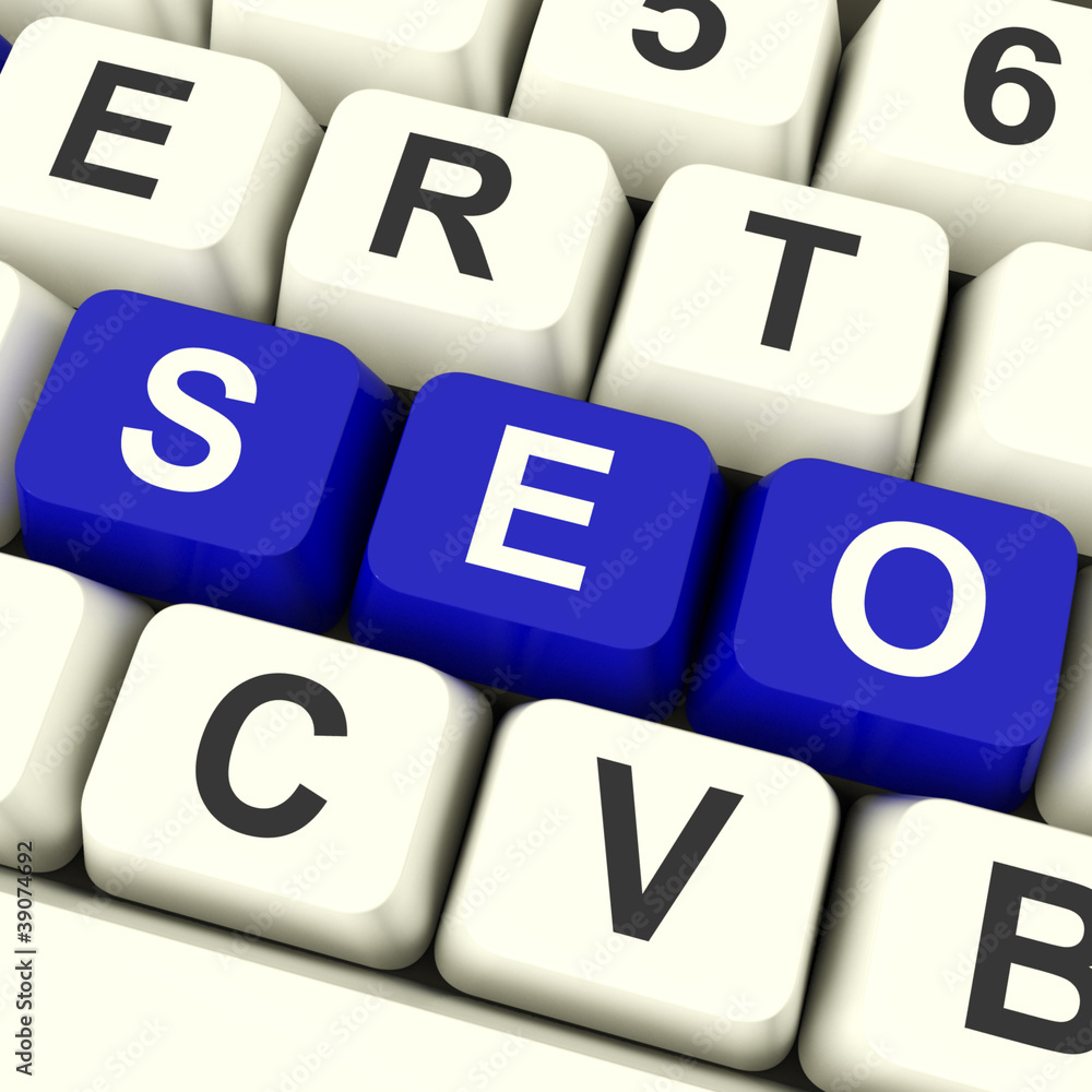 Poster seo keys representing internet optimization and promotion