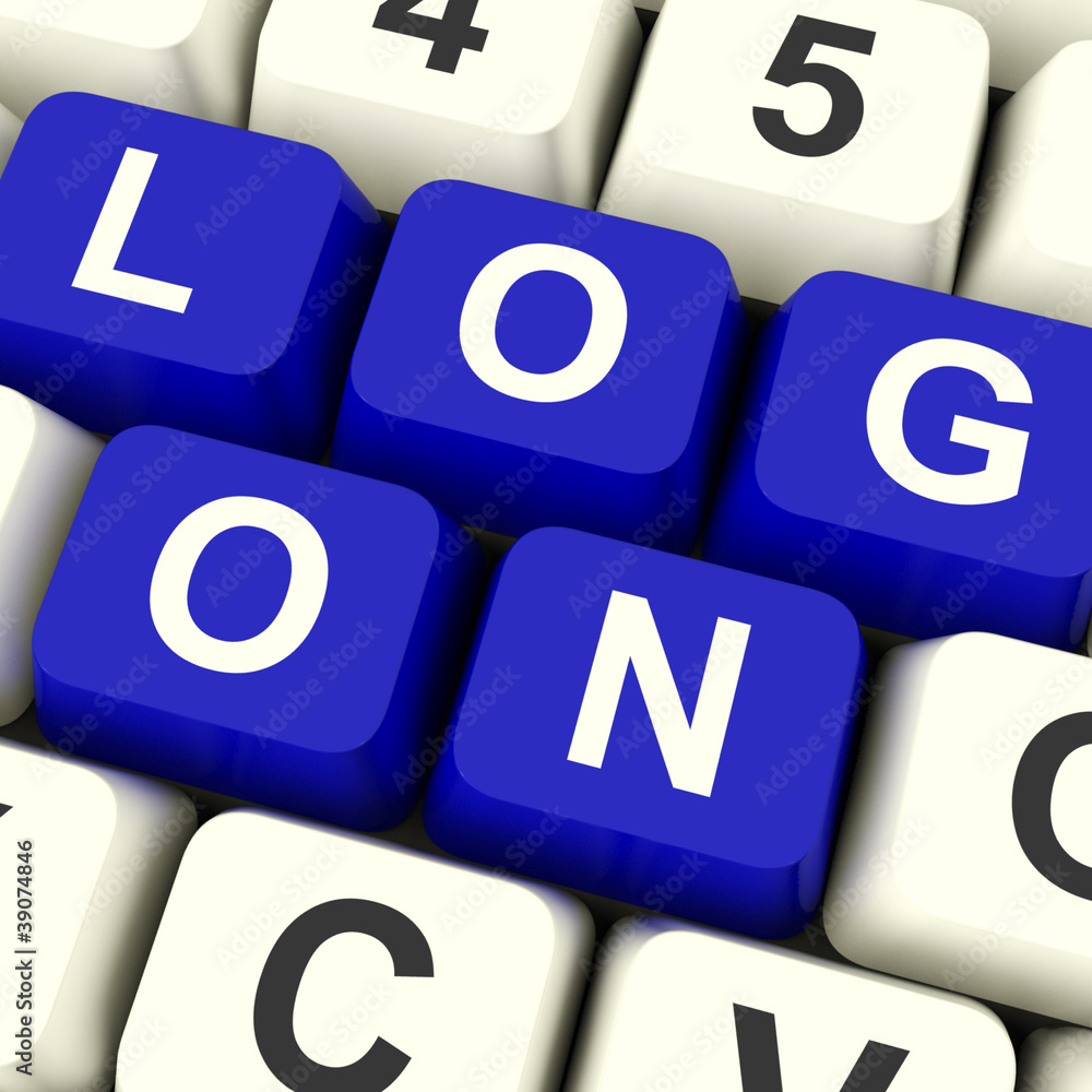 Poster log on computer keys showing access and entering