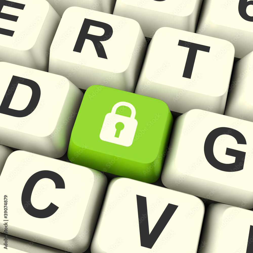 Poster padlock icon computer key showing safety security and protection