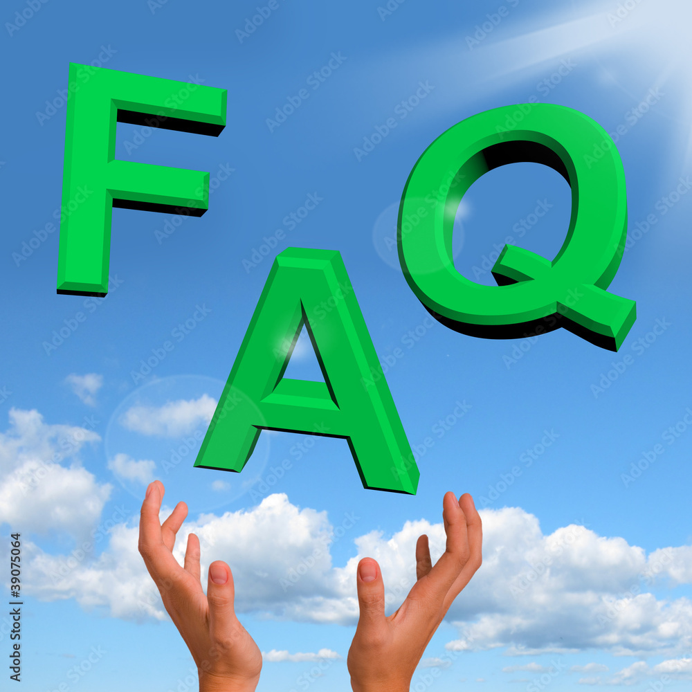 Poster faq letters falling showing information questions and answers