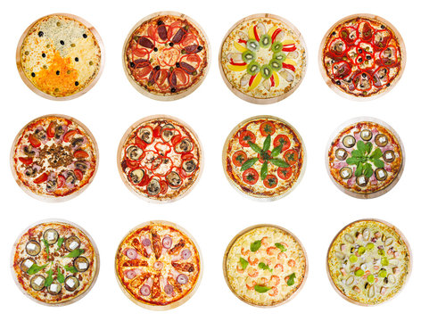 twelve different pizzas