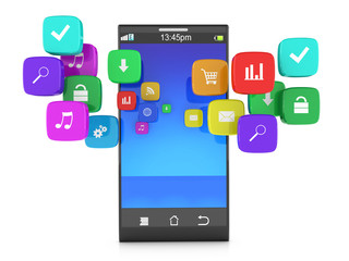 3d an illustration color cubes with the image of icons