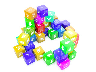 3d an illustration color cubes with the image of icons