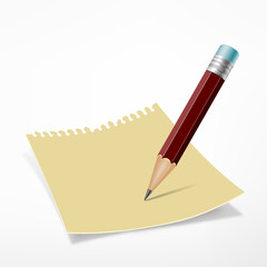 Paper note with pencil, vector illustration