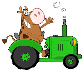 Happy Brown Cow Farmer en tracteur rouge forme un message d& 39 accueil