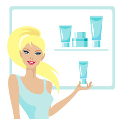 Beautiful girl advertises cosmetics