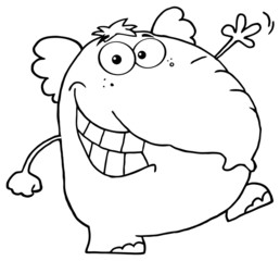 Outlined Happy Elephant Walking And Waving