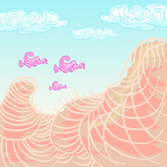 mountain and bird flying above it