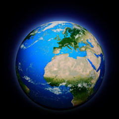 high detailed globe map, europe, africa