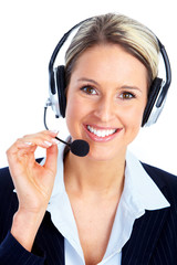 Call center operator woman with headset.