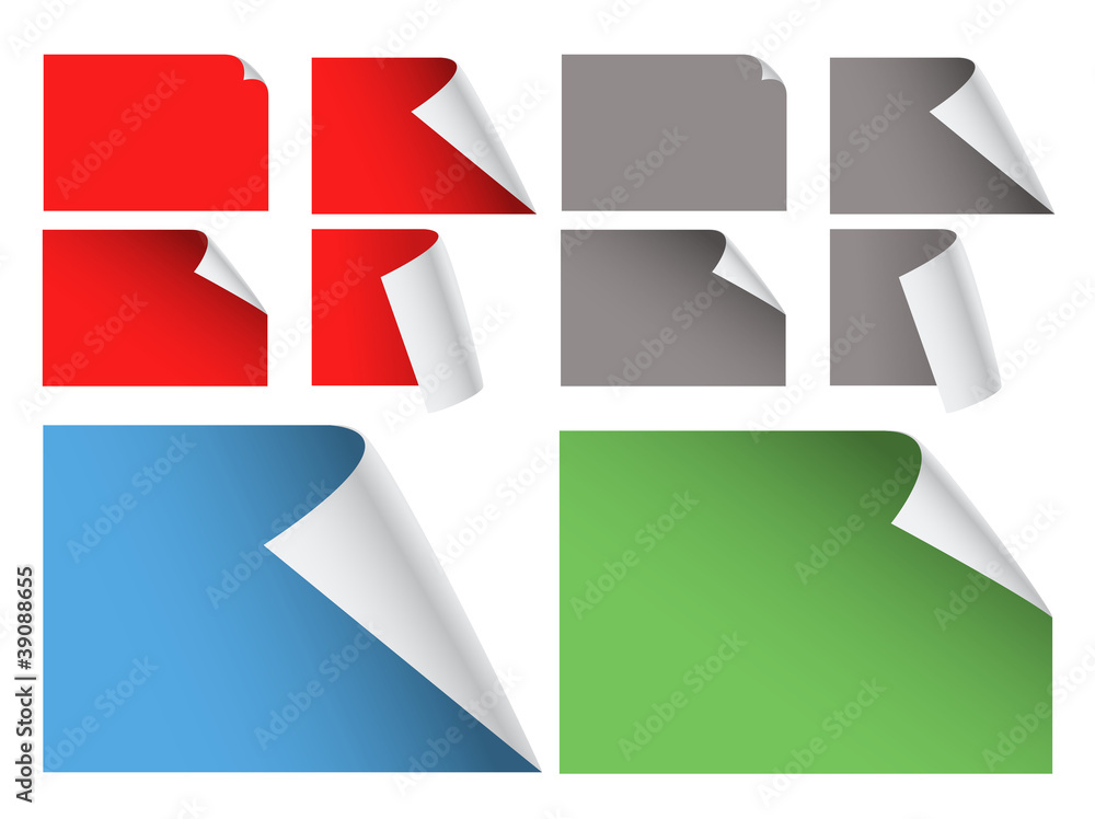 Poster collection of color blank paper sheets with bending corners
