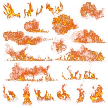 Fire flames collection on white