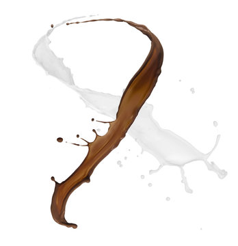 Chocolate and milk splash on white background