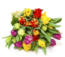 beautiful bouquet of fresh and colorful tulips