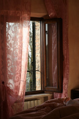 pink bedroom in countryside